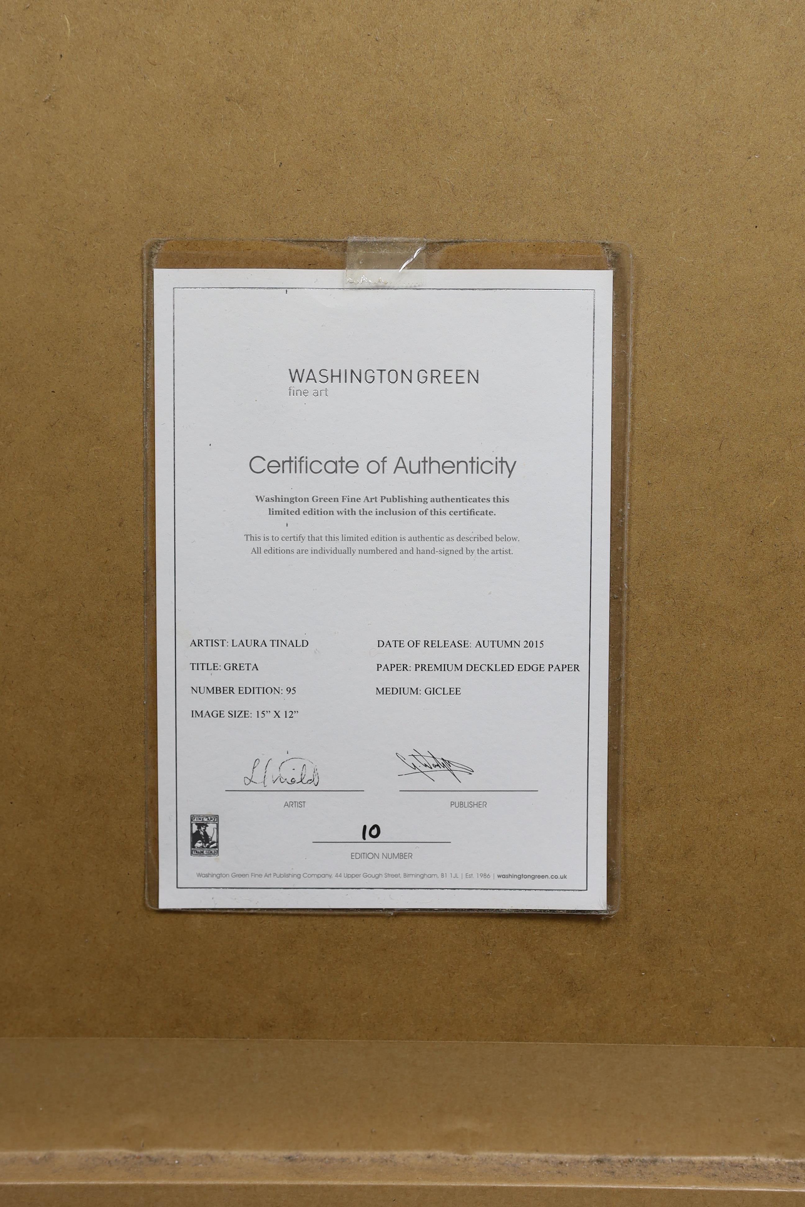 Laura Tinald (Contemporary), giclée print on premium deckled edge paper, 'Greta', signed in pencil, numbered 10/75, 38 x 30cm